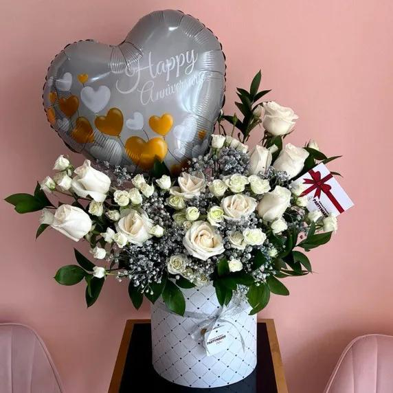 Happy Anniversary Balloon & Flower Arrangement