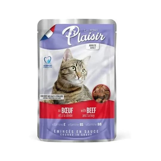 Plaisir Cats Chunks In Gravy Beef & Turkey 100g