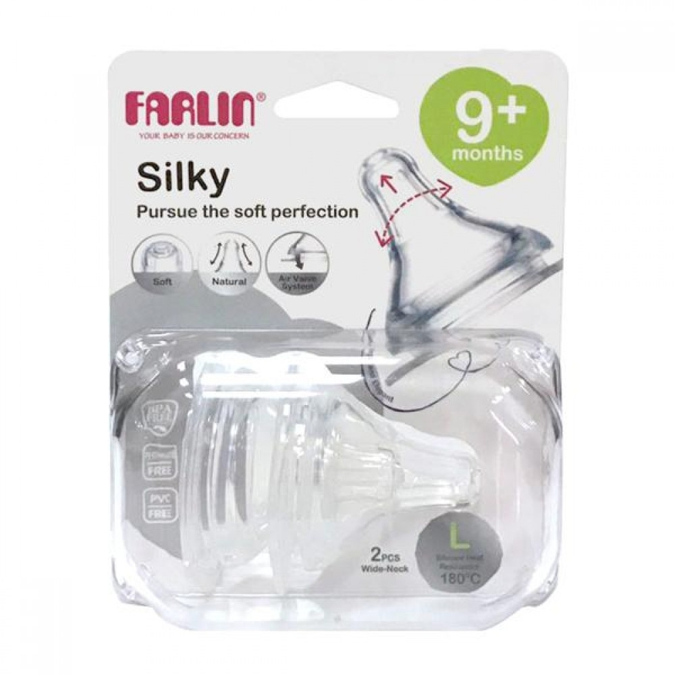 Farlin Silky Wide Neck Large Nipple 9 Month+ 2pcs