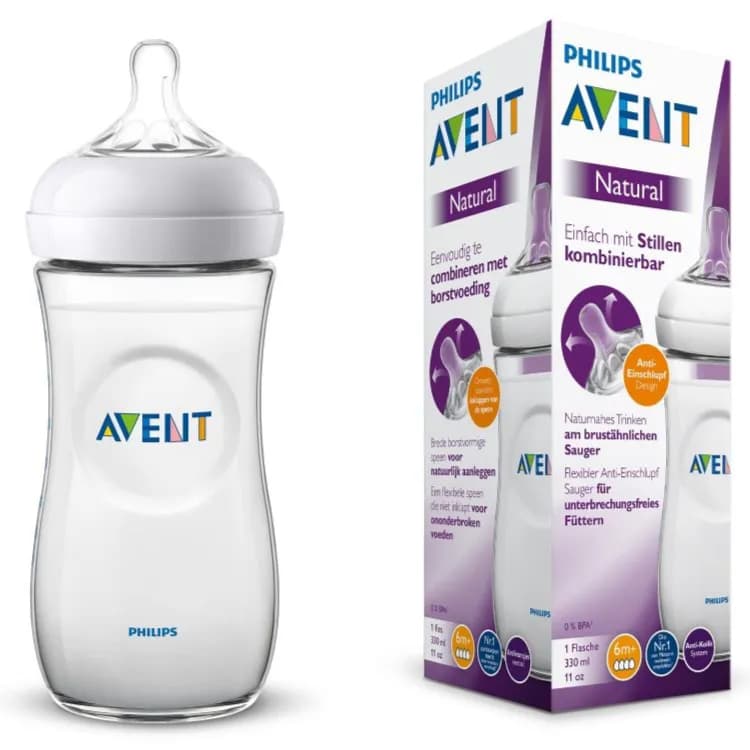 Avent Natural Plastic Nursing Bottle With Wide Breast- Shaped Teat For Natural Latch On 6+months 330ml  Code:scf036/17