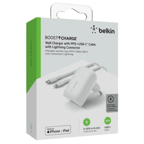 Belkin Boost Wall Charger USB-C Cable With Lightning Connector 30w