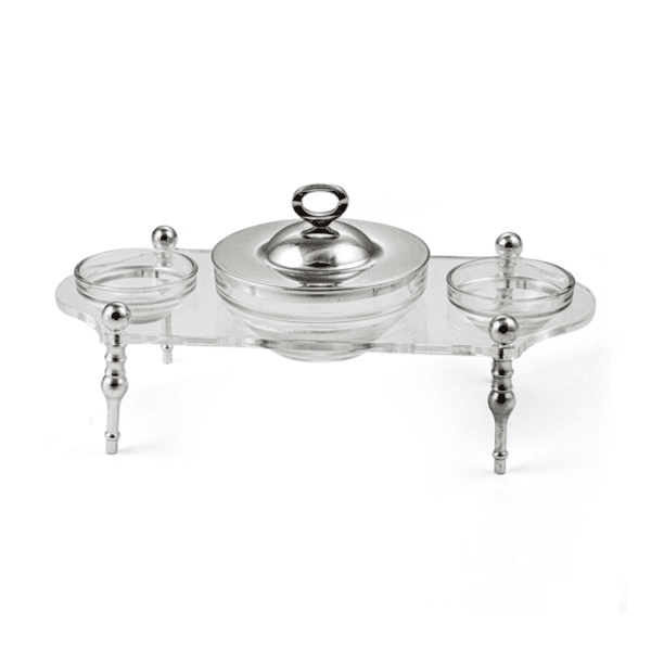 4 Pieces Silver & Clear Glass Steel Date Bowl Serving Set-02-1038