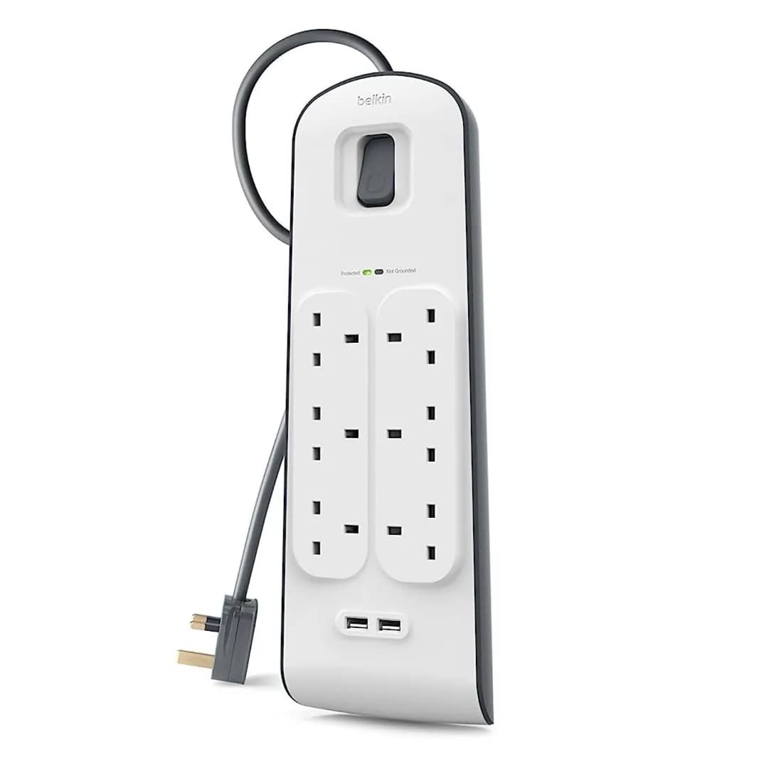 Belkin USB Surge Protector 12W Power Extension Cord 2m with Dual USB Port and 6 Power Socket