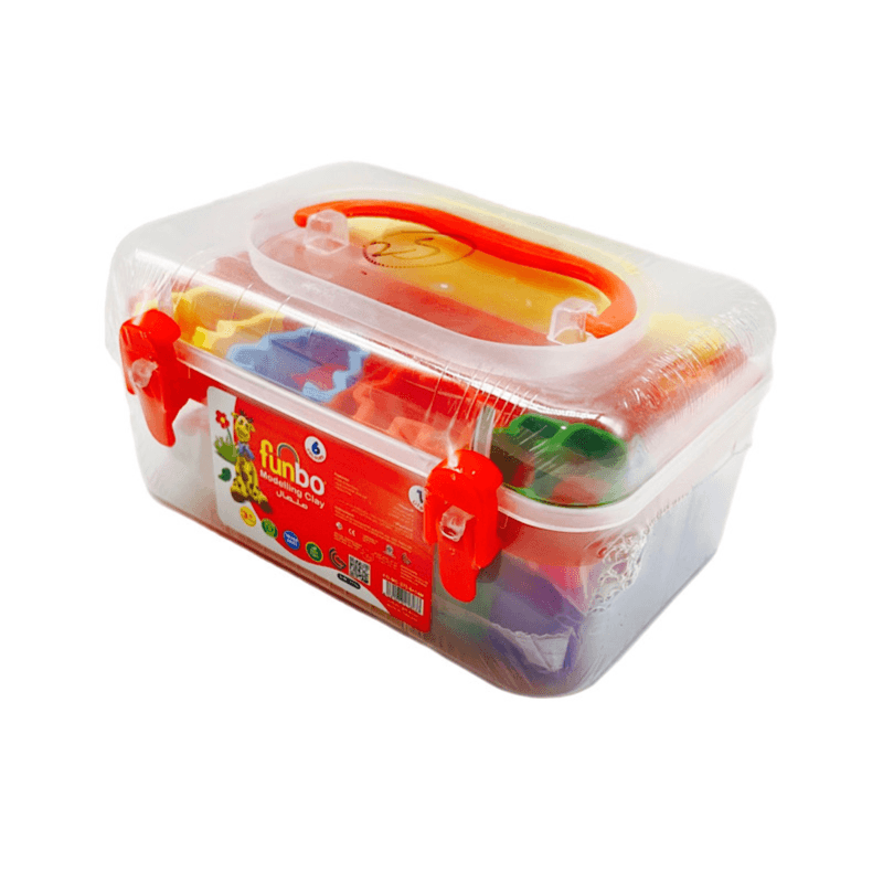 Funbo Modelling Clay Box, 6 Pieces Clay Of Different Colours,14 Moulds And 1 Piece Roller 375g - 7019