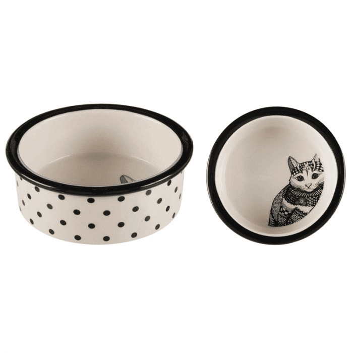 Zentangle Ceramic Bowl For Cats White & Black -0.3 Liter