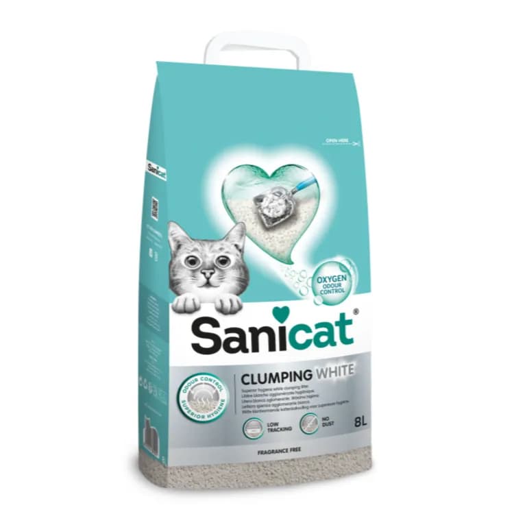 Sanicat Active White Bentonite Clumping Litter -Fragrance Free - 8 ltr