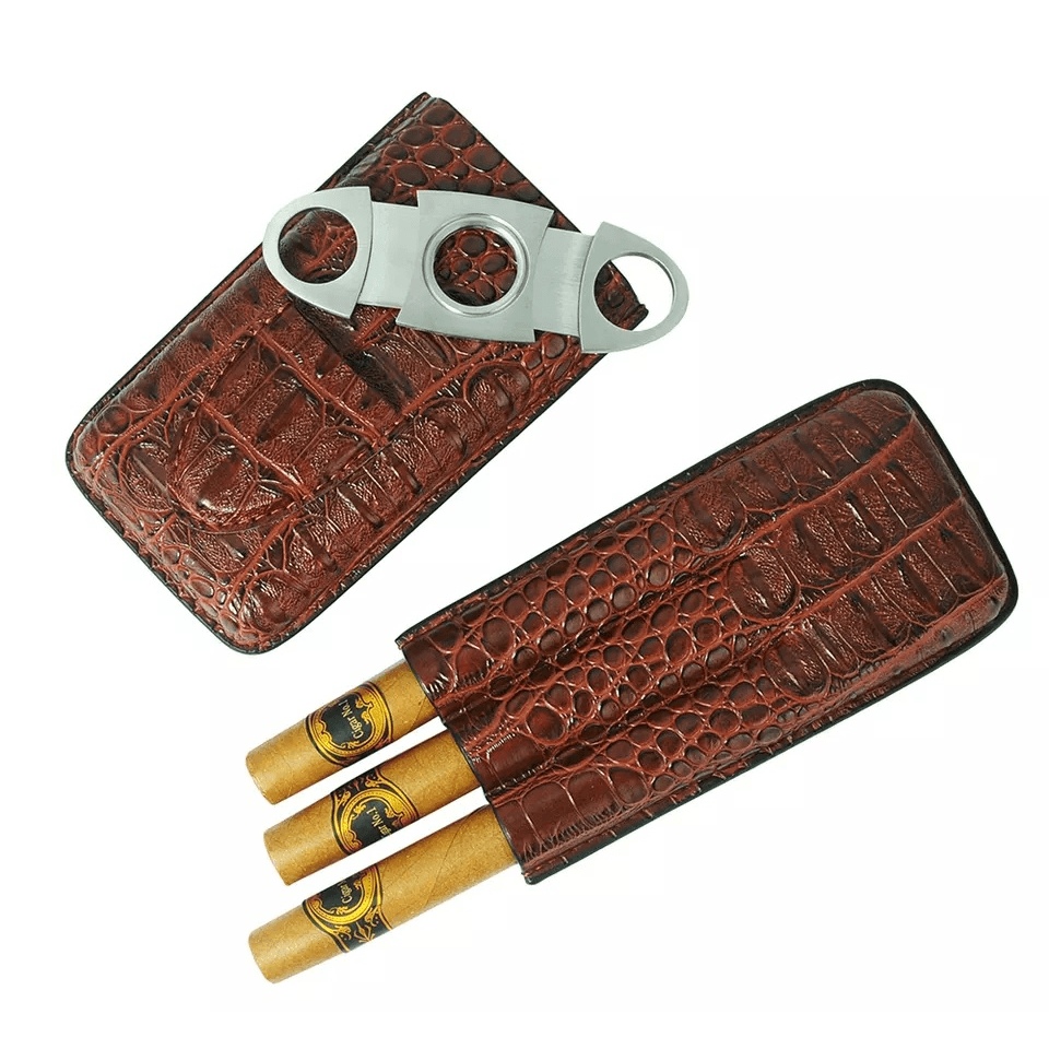 3 CT PU Leather Cigar Case Dark Brown