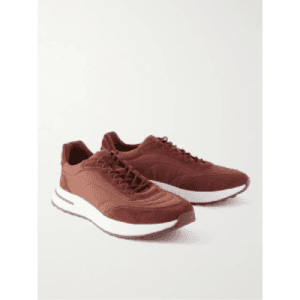 Weekend Walk Suede-Trimmed Shell Sneakers-Burgundy