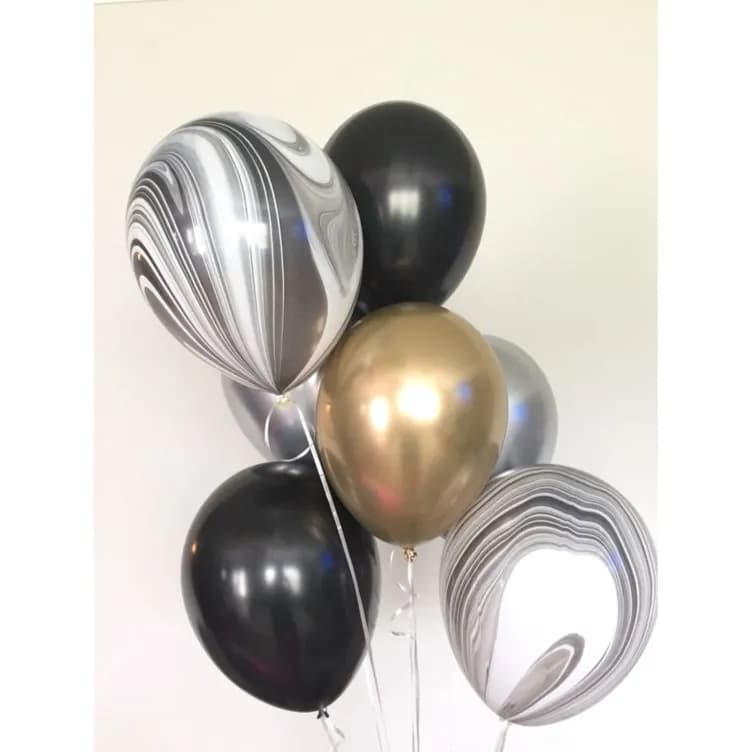 12'' Hellium Gas Balloon Krom Gold Silver With Black And Marble Black Balloons 10 Pieces