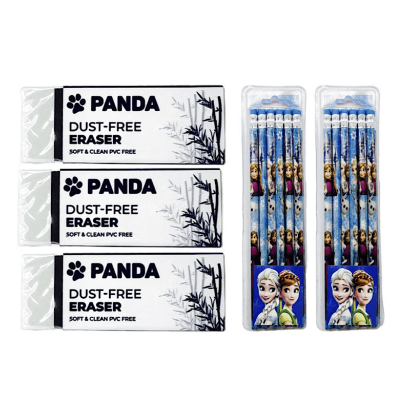 Offer 3 Of Panda Eraser And 2 Of Frozen Fancy Pencils 12pcs Total 24 Pencils - 10133,10185