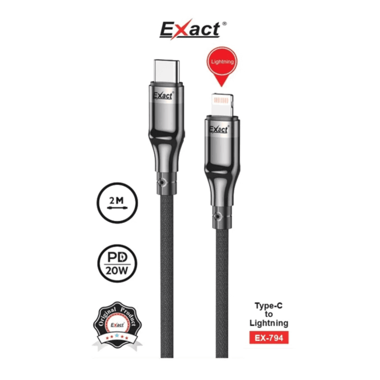 Exact Type C To Lightning Cable 2meter Black Ex-794