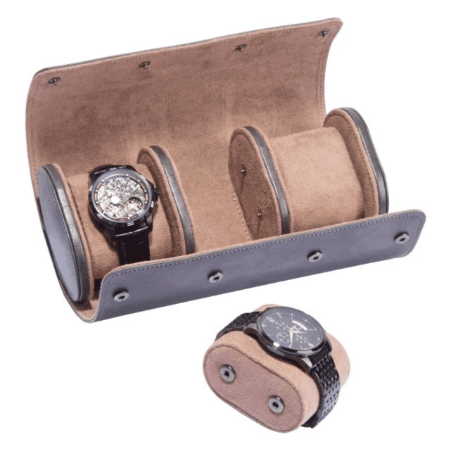 3 Slot Travel Watch Roll Case Grey And Brown Color