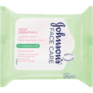 Johnson Daily Essential Clear Skin Wipes Combination Skin 25 Pieces