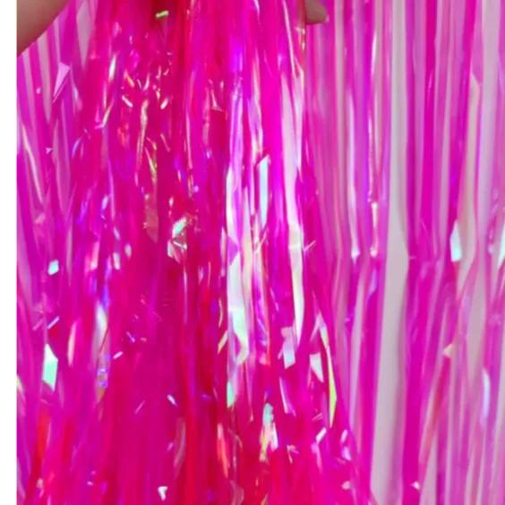 Pink Plastic Wet Look Fringe Curtain