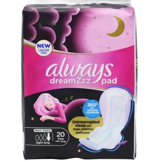 Always Dremzzz Largest Pad  Maxi Thick 20pads With Wings 360 All Around Coverage