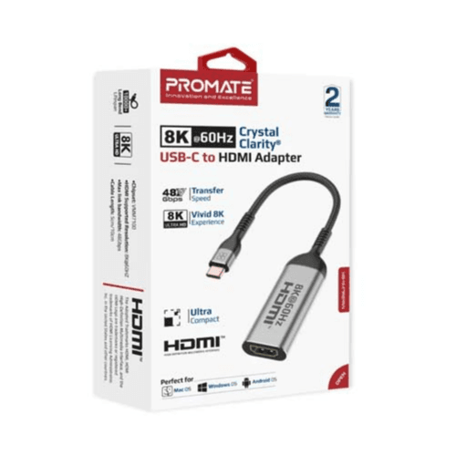 Promate 8K Crystal Clarity USB-C To HDMI Adapter