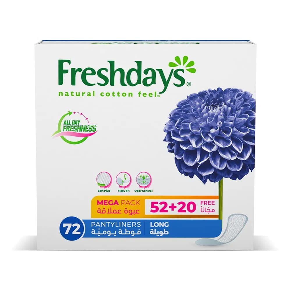 Freshdays Natural Cotton Feel 50+20 Free 72 Pantyliners Long