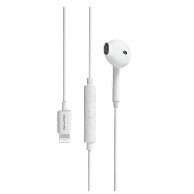 Promate MFi Certified Mono Earphone With Lightning Connector- white