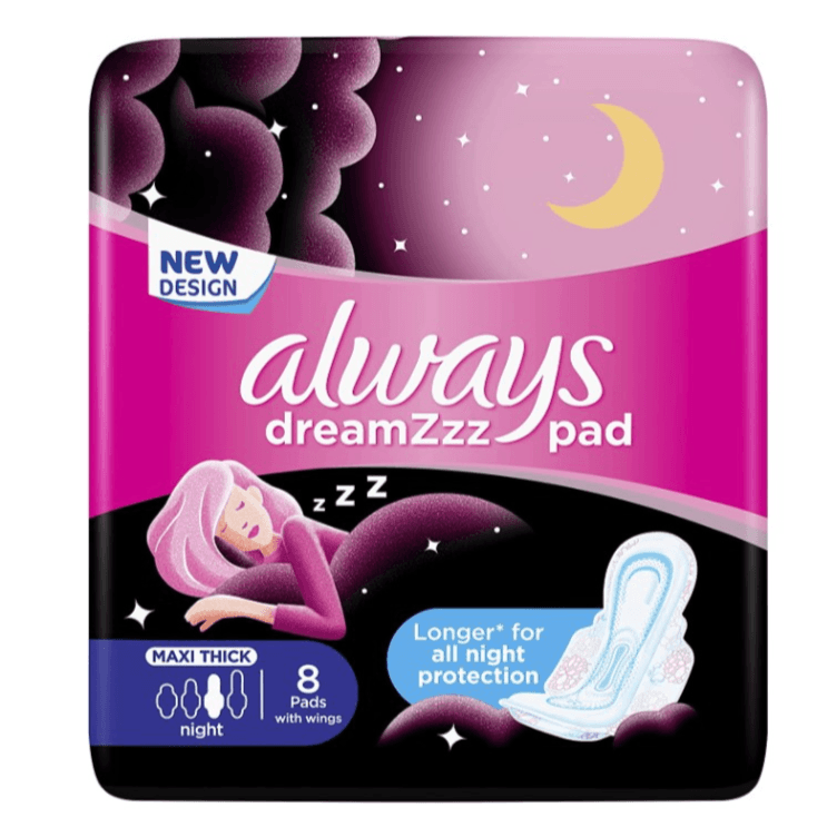 Always Dreamzzz Maxi Thick Night Pads With Wings 8 Pieces