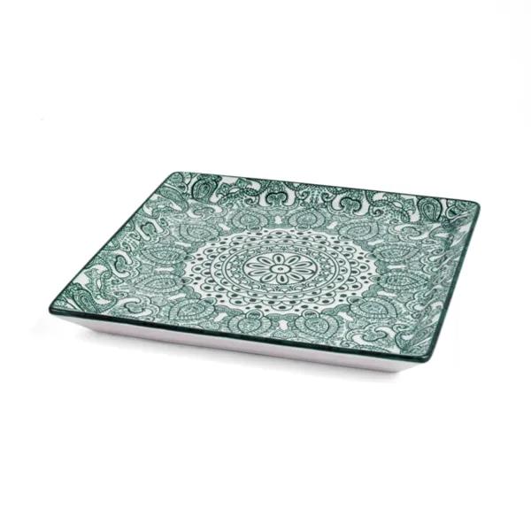 Che Brucia Square Plate 22 x 22cm Green Arabesque/d03-107