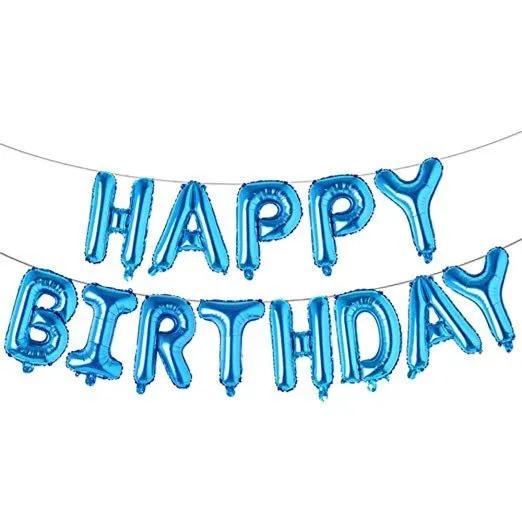 Happy Birthday Foil Balloons Banner Blue