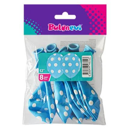 12" Standard Blue White Dots Balloon - 8Pcs Per Pack