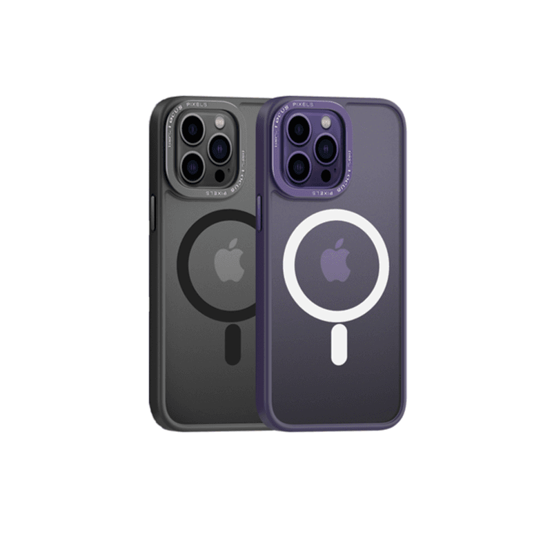 Comma iPhone 14 Pro Max  ( Joy Elegant Metal Frame Magnetic Anti-shock Case) ( Black, Purple)