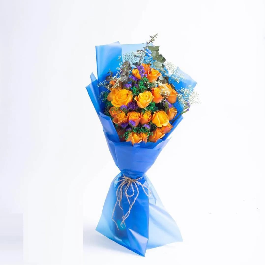 Hand Bouquet With Orange Roses And Mix Flowers