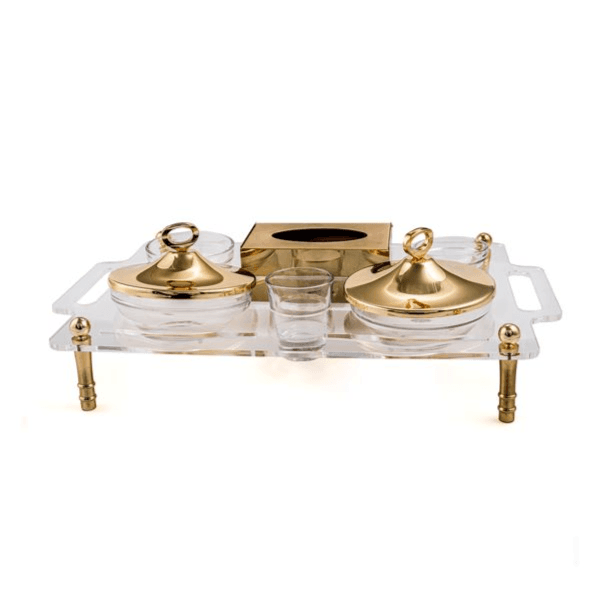 7 Pieces Golden Glass & Steel Date Bowl Serving Set-02-1035