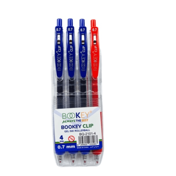 Bookey Clip Gel Ink Rollerball Pen 0.7mm 4 Pieces, 3 Blue And Red Colour - 11857