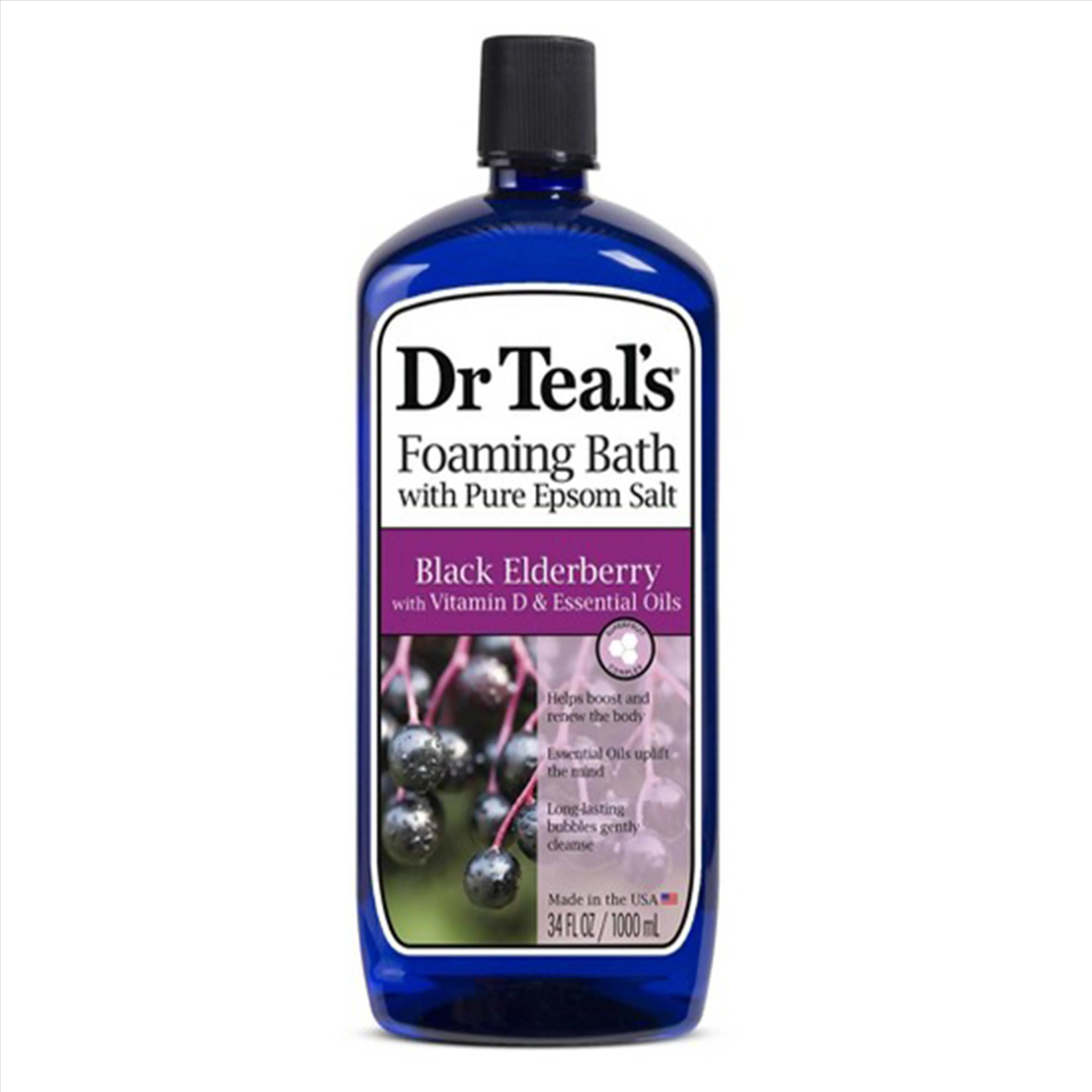 Dr Teal's Foaming Bath With Pure Epsom Salt Black Elderberry With Vitamin D & Essential Oils 1000ml