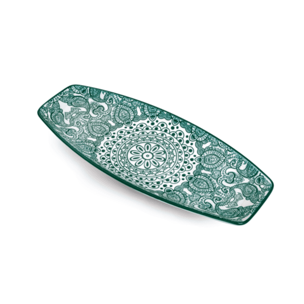 Che Brucia 12" Boat Shape Plate Green Arabesque/d03-074