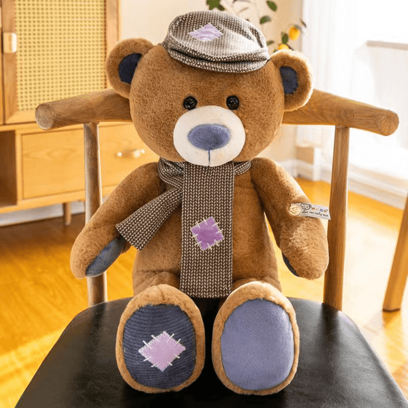 Soft Brown Bear With Hat And Scarf Soft Toy - Purple Color