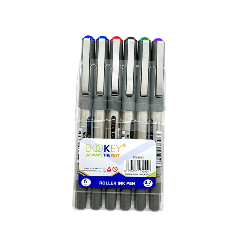 Brand Set Of Pens Bookey 6 Pens Roller Ink Pen 0.7Mm 2 Blue 1 Red 1 Black 1 Green 1 Violet - 9325