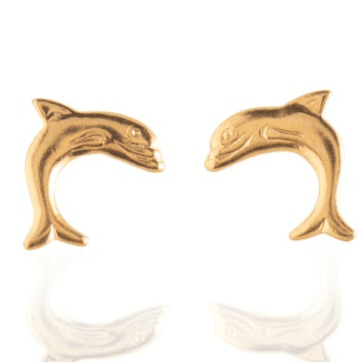 Stainless Steel Earrings | Dolphin Studs | 22K Gold Plated