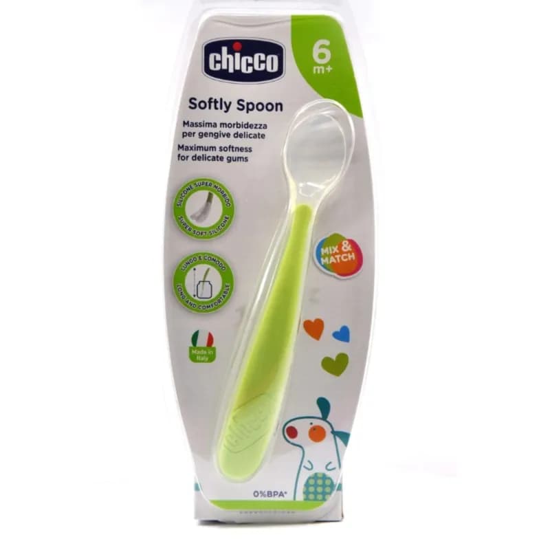 Chicco Soft Silicone Spoon 6 Months Plus Green