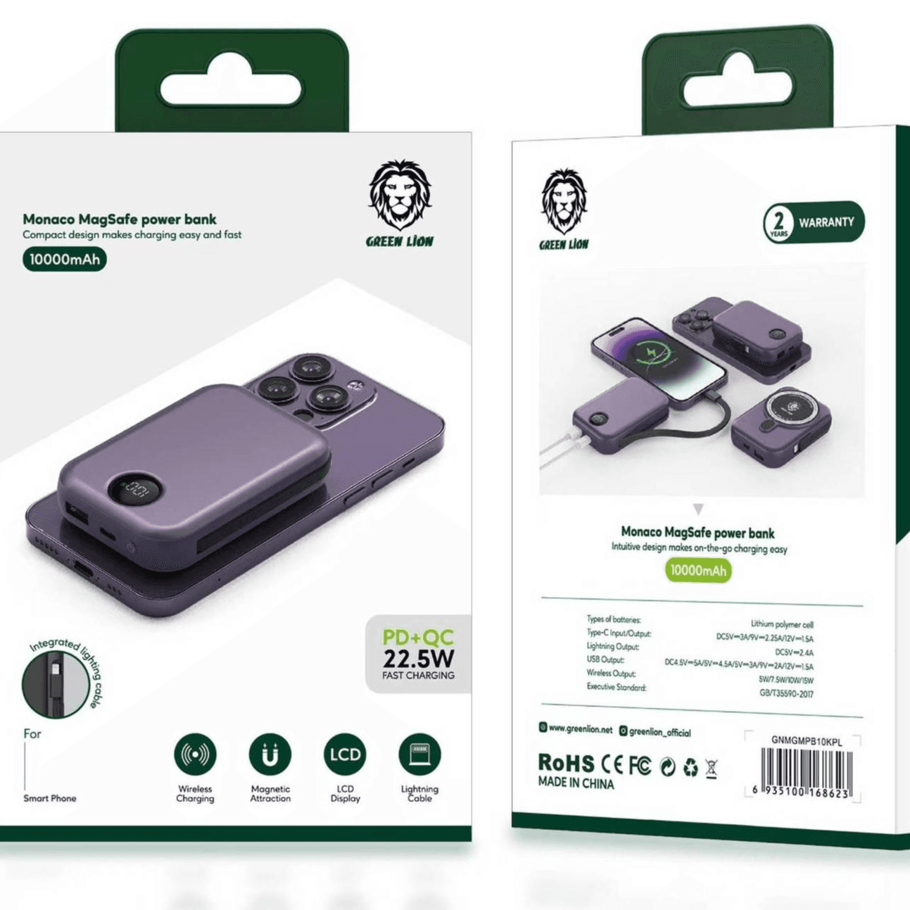 Green Monaco Magsafe PowerBank 10000mAh PD+QC 22.5W – Purple