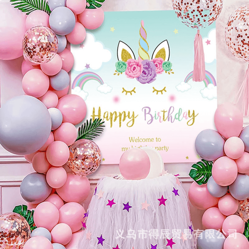 Unicorn Happy Birthdy Banner And Balloons
