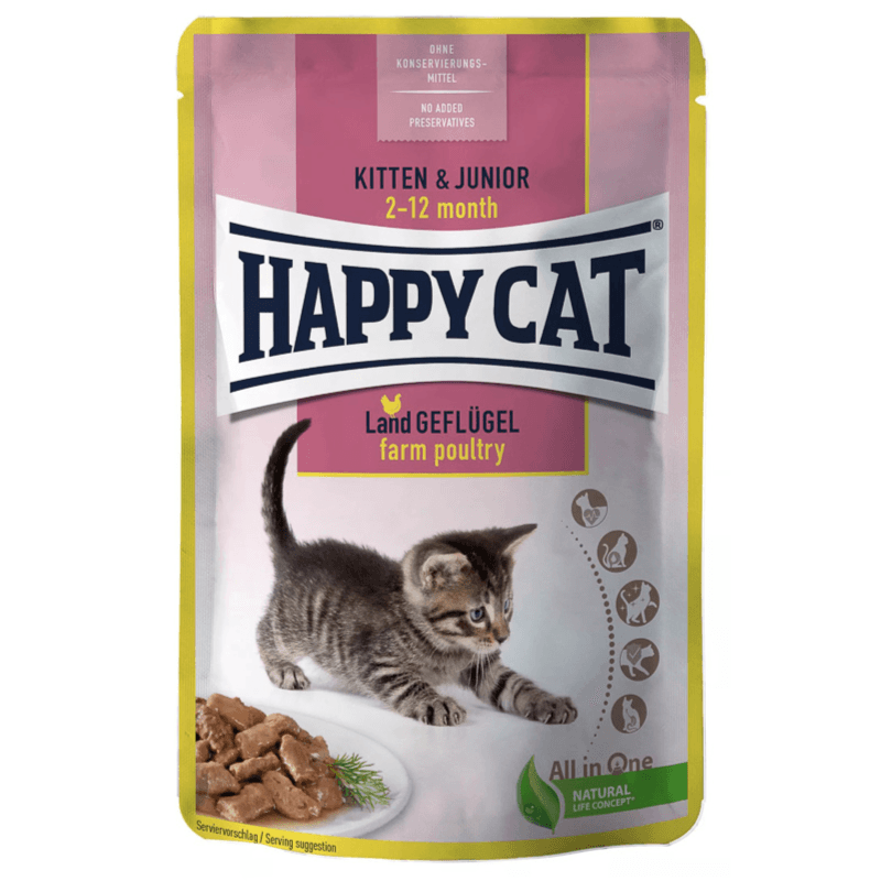 Happy Cat Meat In Sauce Kitten & Junior Farm Poultry 85g