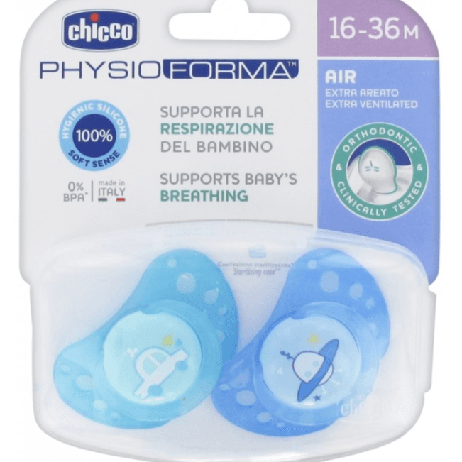 Chicco Physio Forma Air Soothers 16-36 Months Blue Car And Blue Saucer 2 Pcs