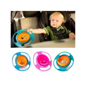 360 Degrees Rotating Bowl Baby Universal Non-Spill Bowl Green And Orange Color