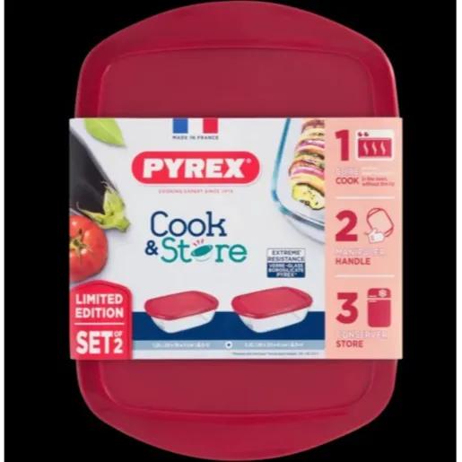 Pyrex Rectangle Dish With Lid Red 1.2 Ltr & 2.5 Ltr 913S339