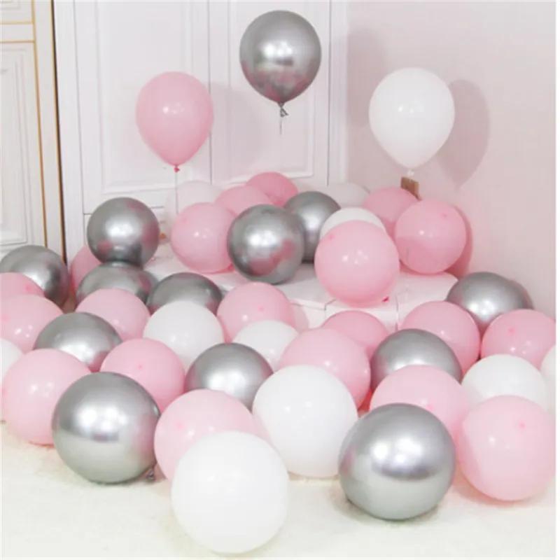 Chrome Silver, Pastel Pink And White Balloons