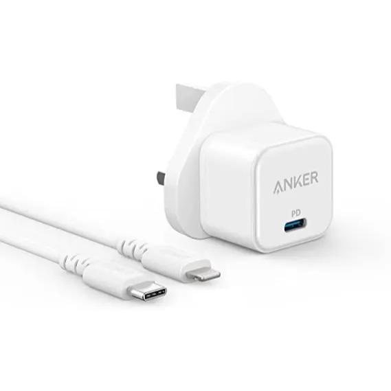 Anker Power Adapter 20W With Charging Cable Type-C To Lightning White warranty 18 month