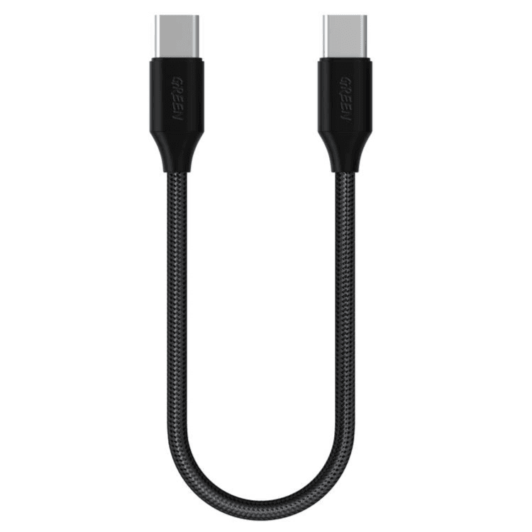 Green Braided Type-C to Type-C USB Cable, Fast Charging & Sync 30cm(1.15ft)