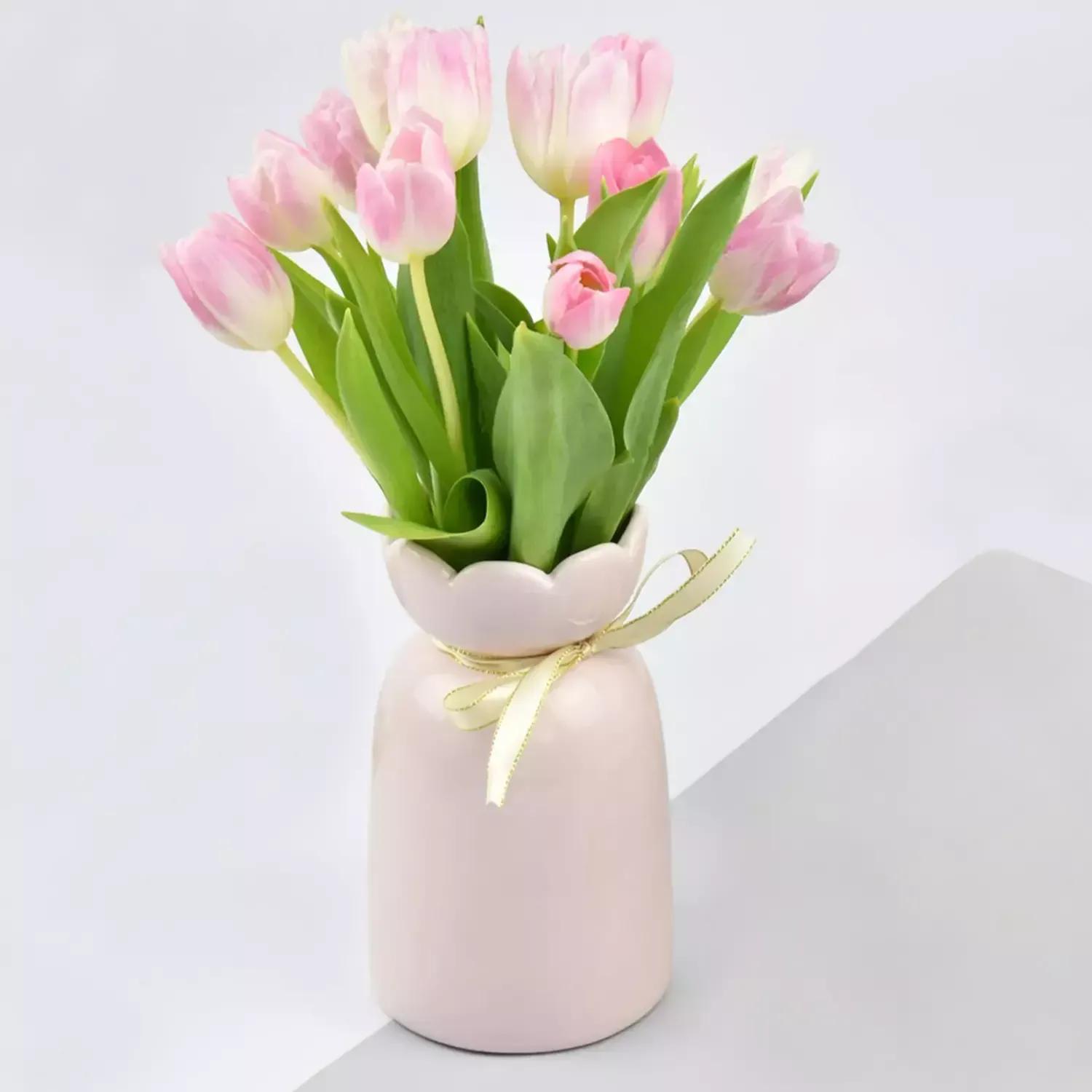 Pink Tulips Vase Arrangement