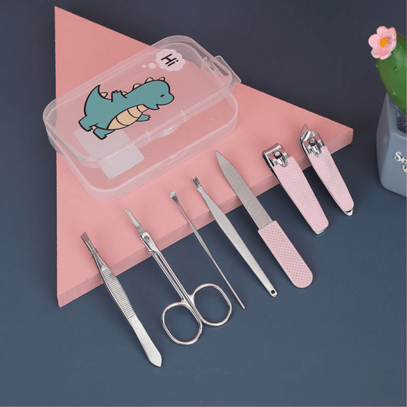 Cute 7 Pieces Manicure Set Kid Nail Scissors Set Hi Dinosaur