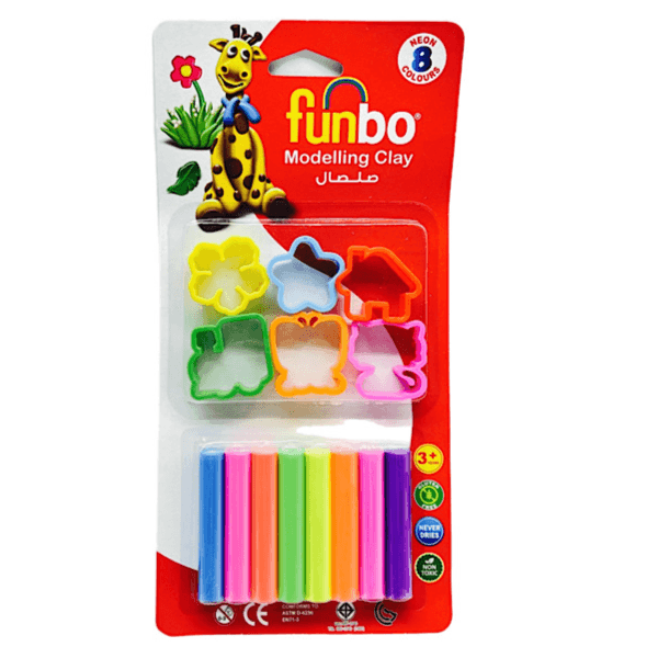 Funbo Modeling Clay Set, 8 Pieces Different Colors Clay And 6 Mix Shape Moulds 100g - 9753