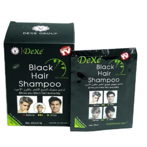 Dexe Black Hair Shampoo 25ml X 10 Sachets Hair Color Changing Shampoo (Buy 1 Get 1 Free)