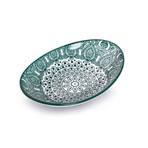 Che Brucia 8" Oval Bowl Green Arabesque/d03-068